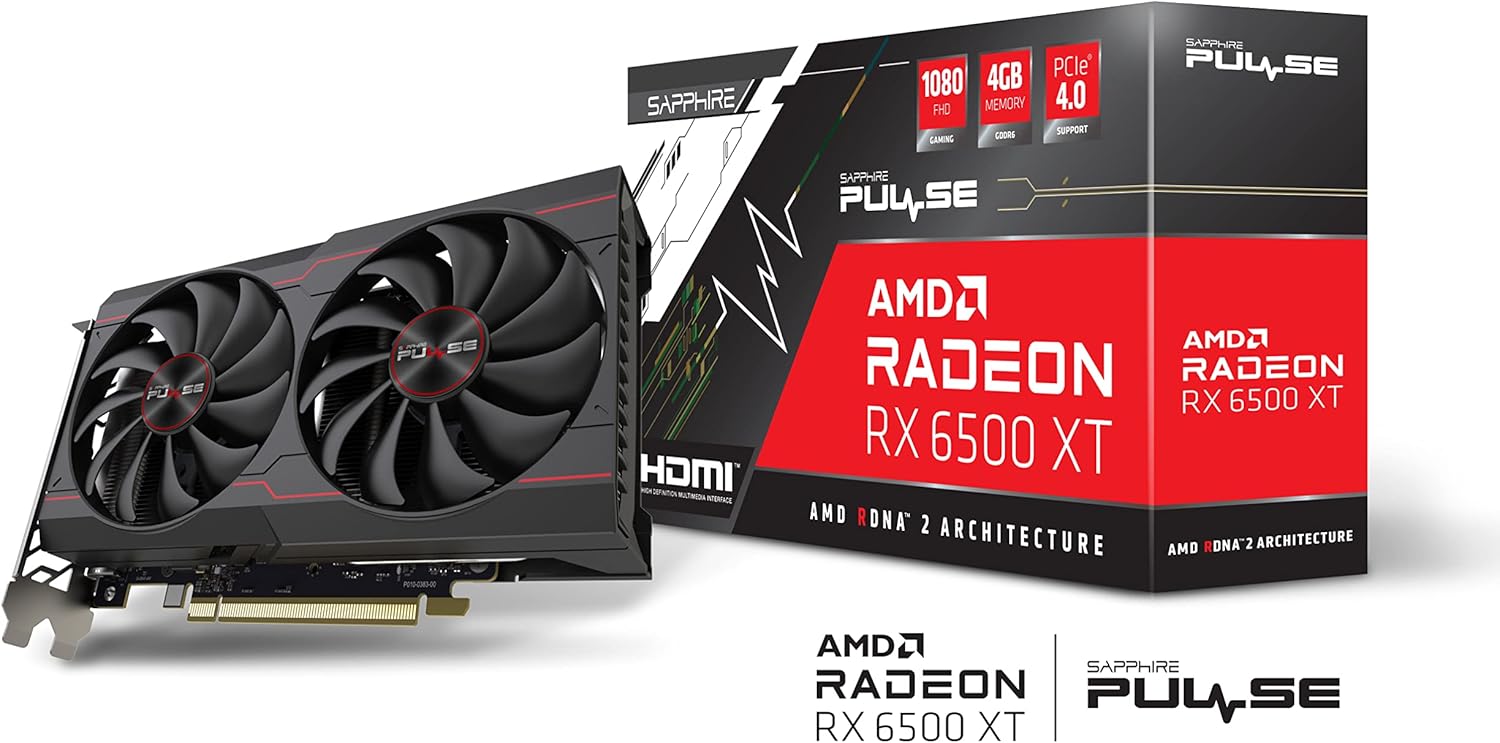 Sapphire 11314-01-20G Pulse AMD Radeon RX 6500 XT Gaming OC Graphics Card with 4GB GDDR6, AMD RDNA 2 (Renewed)