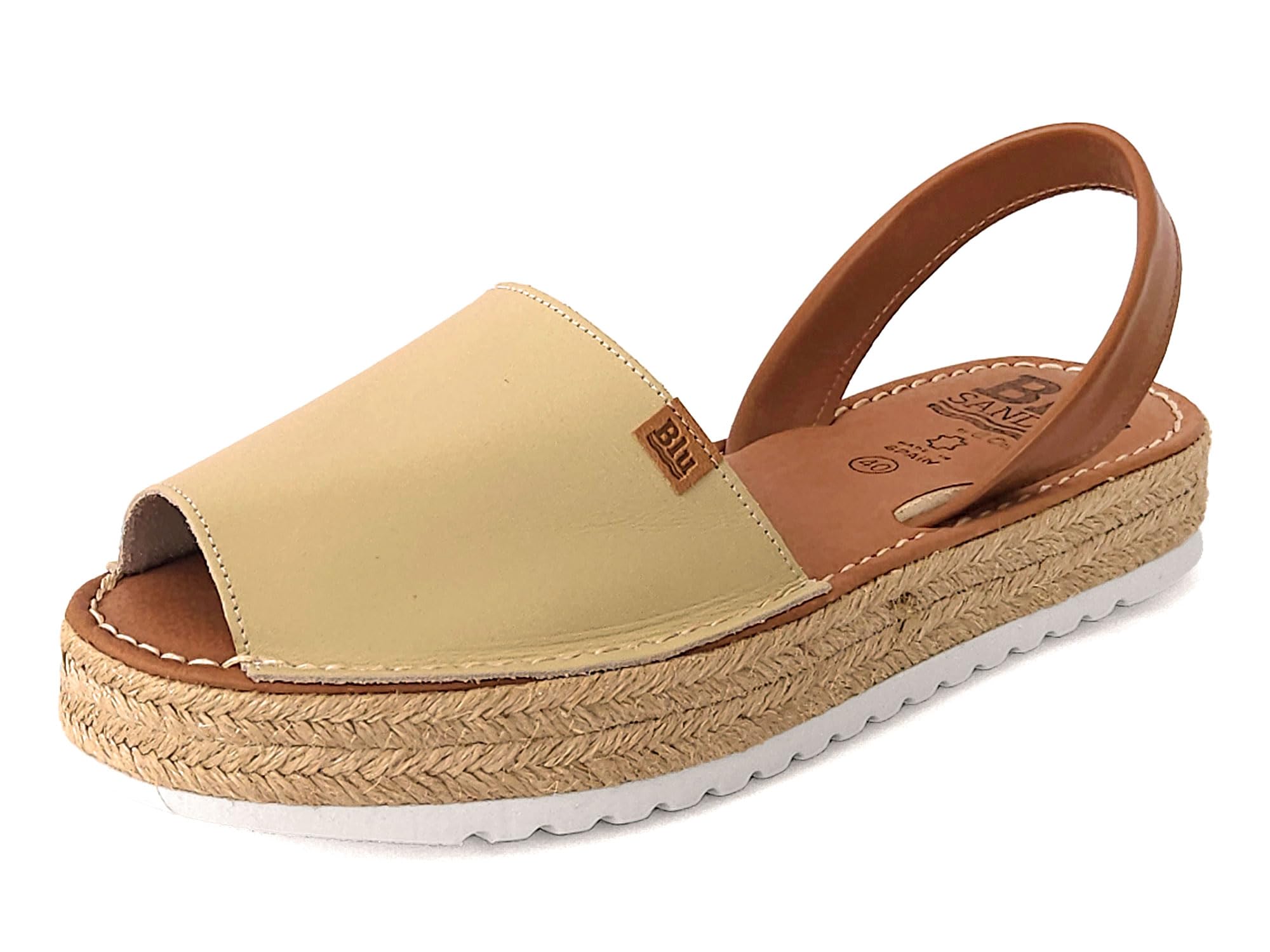 Avarca Sandalias de piel para mujer – Menorquina Plataforma Sandalias con suela de rafia y plantilla acolchada – Fabricado en España