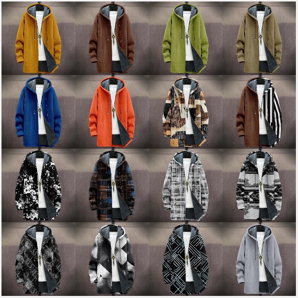 Mens Cardigan Sweater Classic Long Fleece Knitted Hoodies Zip Up with Pockets Warm Fitted Jacket for Winter - Image 5