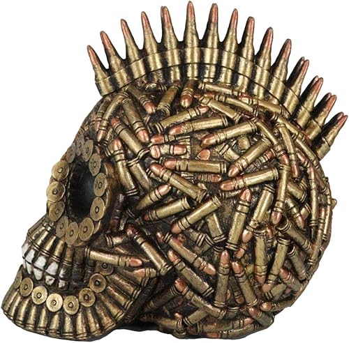 Miniatura 5 de Ebros Gift Steampunk - Carcasa de munición de la Guerra Mundial con calavera morphing de color dorado con conchas de bala punk Mohawk, figura de 8
