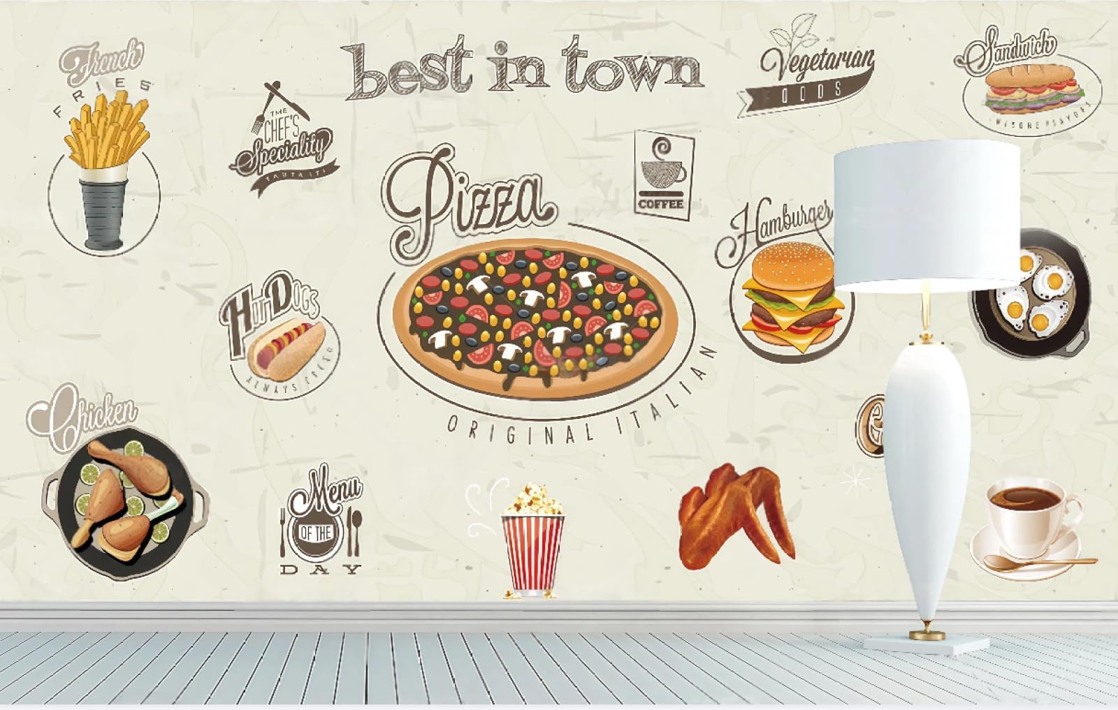 Ręcznie malowane tapety zachwycający motyw fast food hamburger Pizzeria zachodnia restauracja tło ściany mural popołudniowa herbata popołudniowa herbata, 3D, 200 x 140 cm