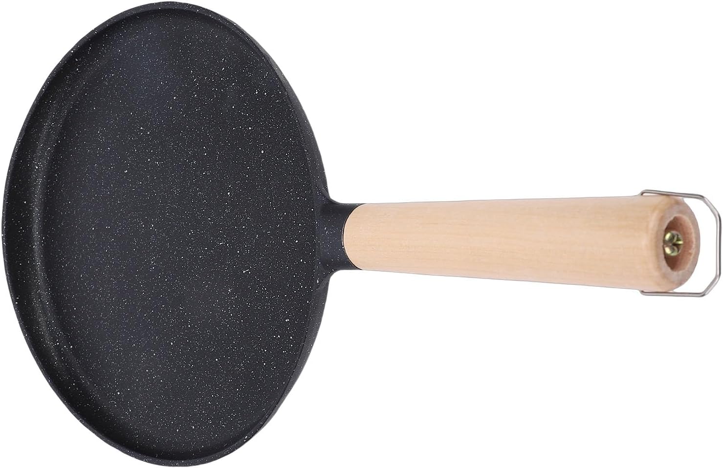 Focket Nonstick Crepe Pan, 9.4 Inch Double Layer Anti Stick Coating Aluminum Alloy Flat Griddle, Pancake Skillet with Wood Handle for Tortillas Crepes Grilled Meats (Black)