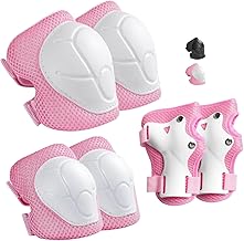 Children's Pink 6 Piece Roller Skating Protection with Knees, Elbow Pads and Wrist Guards, Knee Pads for Children Girls Designed Knee Support Sports Teens Suitable for Outdoor Skating and Cycling