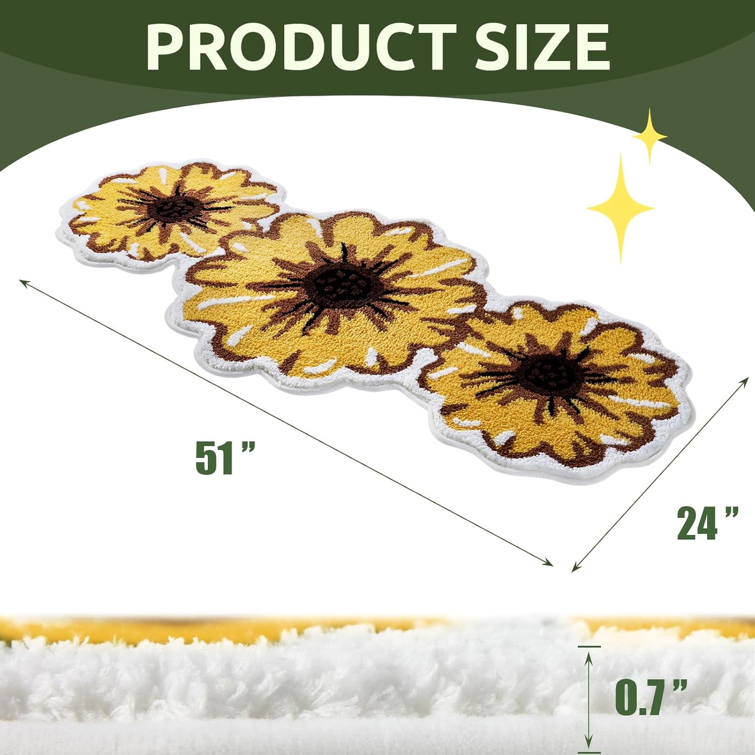Yellow Daisy Bathroom Runner Rug 24x51 Inch, Summer Soft and Absorbent Tufted Floral Bath Mat Non Slip Washable, Daisy Decorations Flower Shaped Rug for Bathroom, Kitchen, Bedroom and Living Room