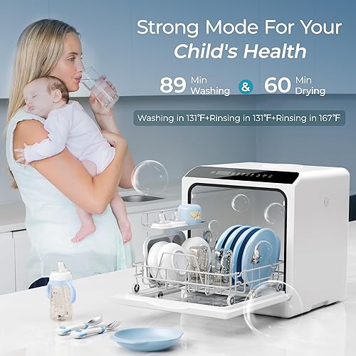 Miniatura 4 de EUHOMY Lavavajillas compactas portátiles con tanque de agua integrado de 5 L para apartamentos y casas rodantes, 6 programas, no necesita conexión