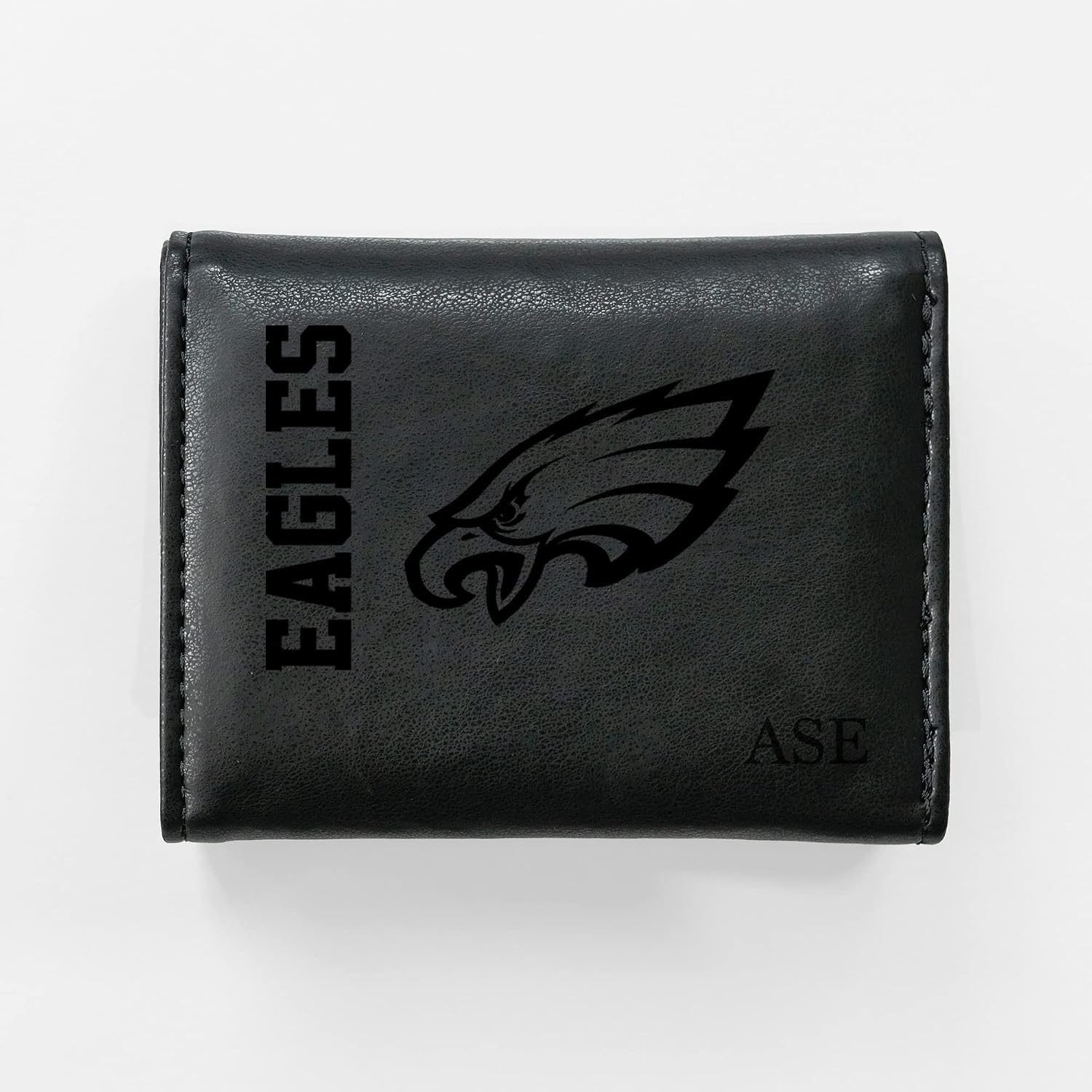 Rico Industries NFL Football Philadelphia Eagles Black Personalized-Custom Laser Engraved Faux Leather Tri-fold Wallet - Slim Wallet