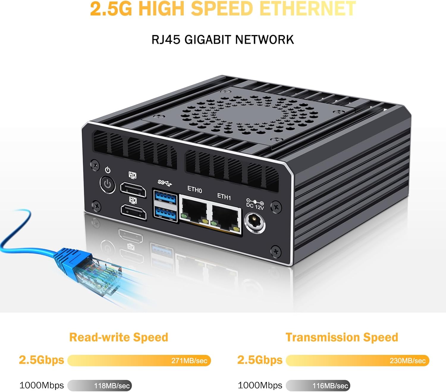 Firewall Appliance Mini PC 2.5Gbe, 12th Gen N100 Mini Computer Router with 2xI226-V 2.5G LAN, 32GB DDR5 Ram 512GB SSD, Support AES-NI Dual 4K Output - Image 3
