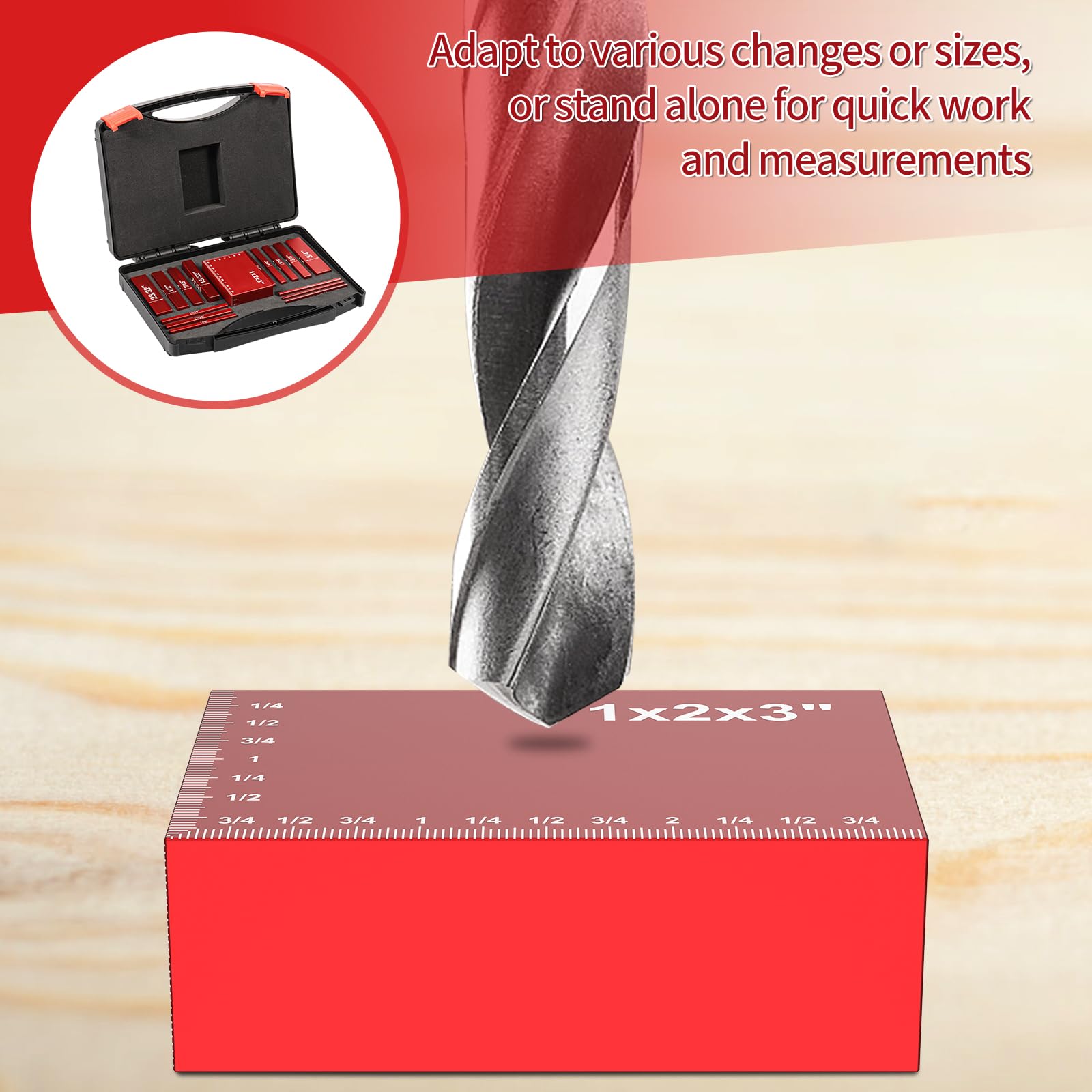 US 15Pcs Setup Blocks Height Gauge Set 3inch High Precision Setup Bar Blocks with Engraved Markings Aluminum Alloy Woodworking Measuring Bars Table Saw Fence Set Up Bars for Carpenter(gules)