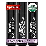 Moroccan Magic Organic Lavender Vanilla Lip Balm 3 Pack | Ultra-Hydrating Argan & Essential Oil Lip Moisturizer + Vitamin E | Natural Chapstick for Dry Lips | Smooth, Non-Toxic | Organic Lip Balm