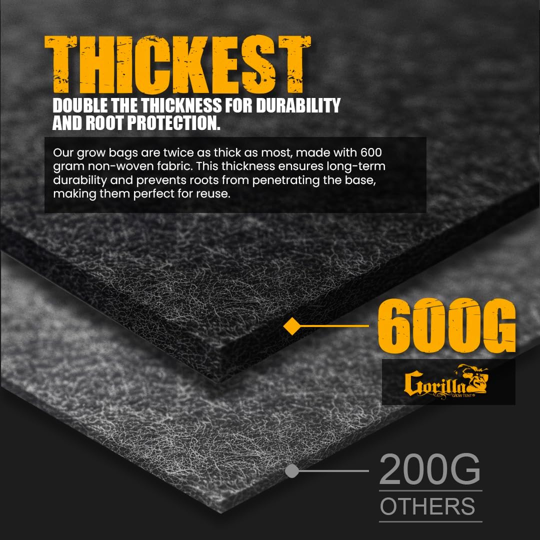 Gorilla 5 Gallon Grow Bags with Reinforced Handles – Thickest 600g, Breathable, BPA-Free Fabric Pot for Garden or Outdoor Planter Use, Promotes Root Health & Drainage – 4-Pack - Image 2