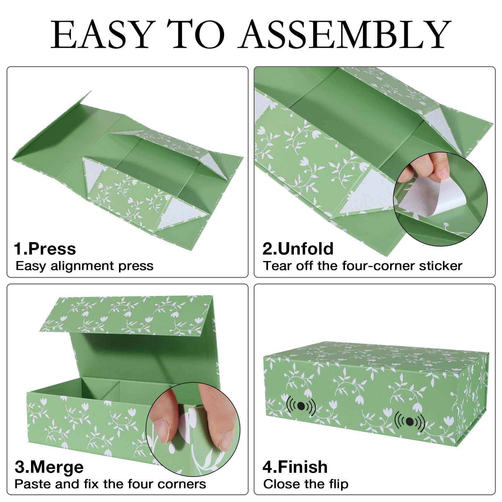 LFBOX Green Leaves Gift Box with Magnetic Lids 13.8x8.3x4.4 in, Large Bridesmaid Proposal Boxes, Rectangle Wedding Decorative Storage Box 1 Pack