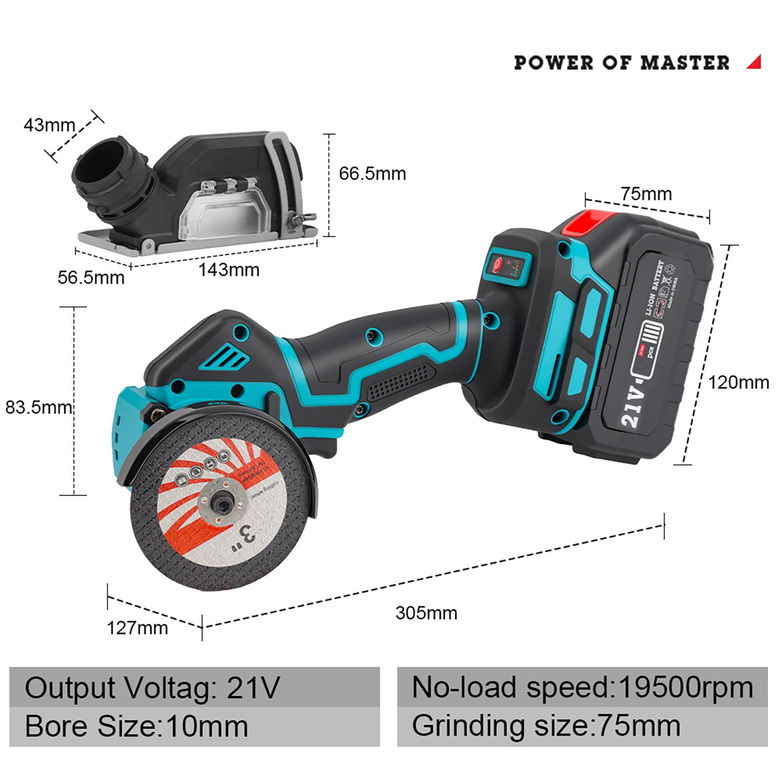 Amoladora Angular a Batería 21V 19500RPM, Amoladora Pequeña con 2 Baterías de 3000 mAh, 7 Discos de Corte y 5 Ruedas de Láminas para Lijar y Pulir Metal, Cortar Madera, Azulejos y Plástico