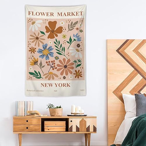 Miniatura 4 de Chordity Tapiz para colgar en la pared, diseño botánico danés de flores, para decoración del hogar, sala de estar, dormitorio universitario, póster