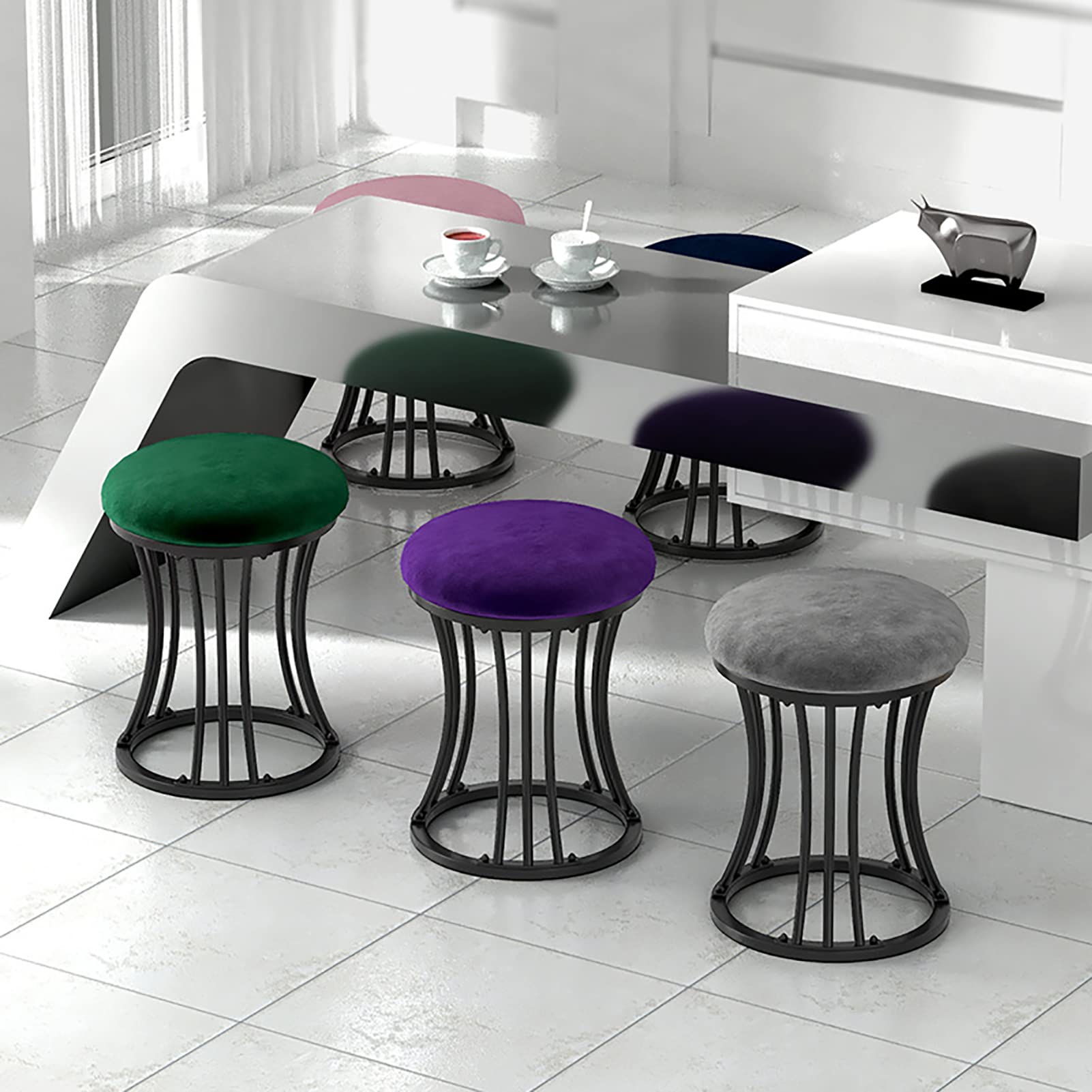 Amazon.com: JFHEUEHY Purple Vanity Table Ottoman Pouffe with Anti Slip Foot  Pads Round Footstool for Living Room and Bedroom Metal Legs Dressing Table  Stool : Home & Kitchen
