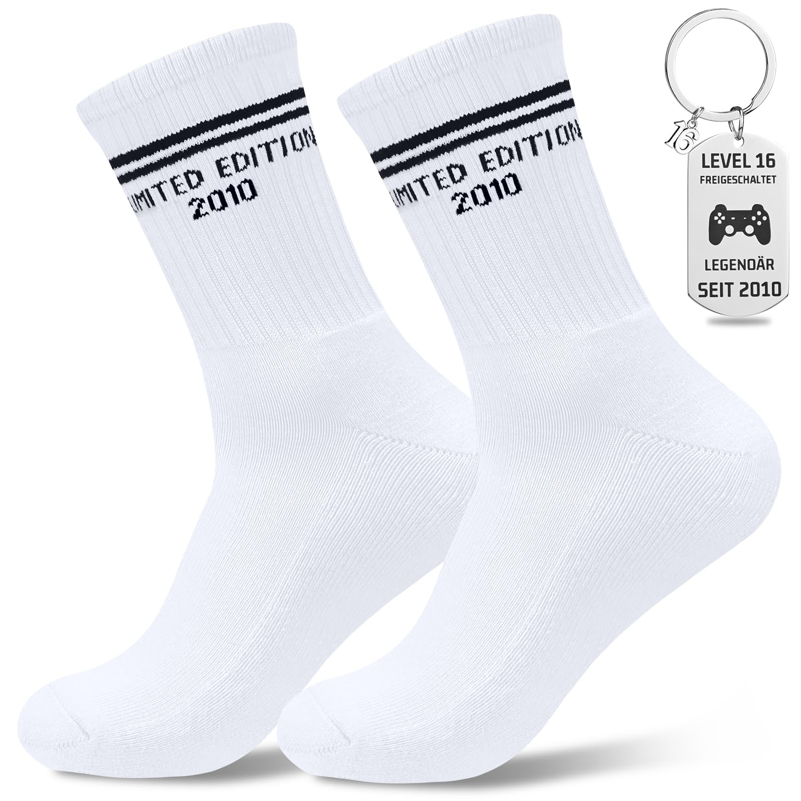 Smlper 16 18 30 40 50 Geburtstag Geschenke, Lustige Socken Geburtstagsgeschenk, Geburtstag Socken Und Schlüsselanhänger, Geschenk Baumwolle Tennissocken für Teenager Männer Frauen Frauen