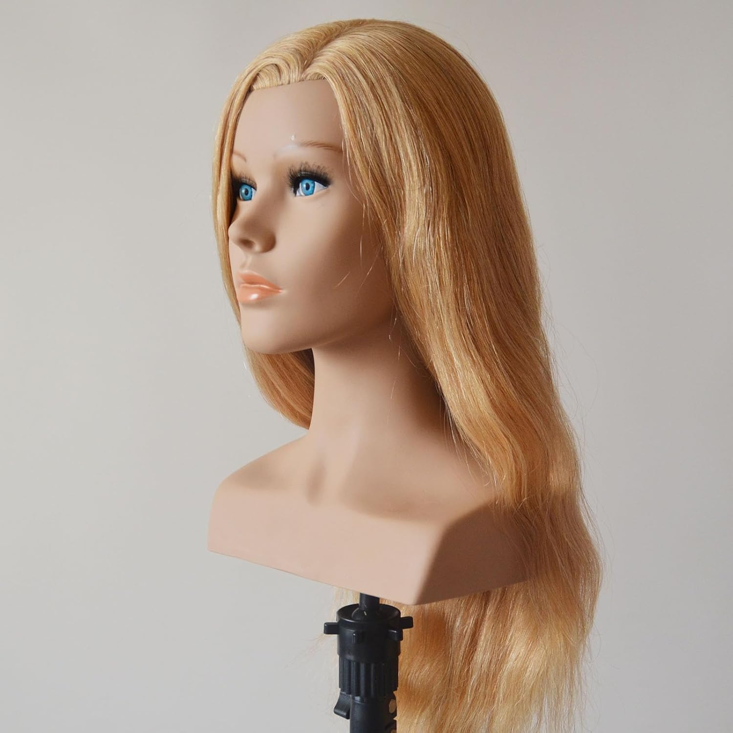 TAINUAN 24" Mannequin Head Human Hair Cosmetology Natural Long Hair Manicans 100% Real Hair Hairdresser Doll Head for Practice Braiding Hairstyling cabeza de maniqui with Free Table Clamp Stand