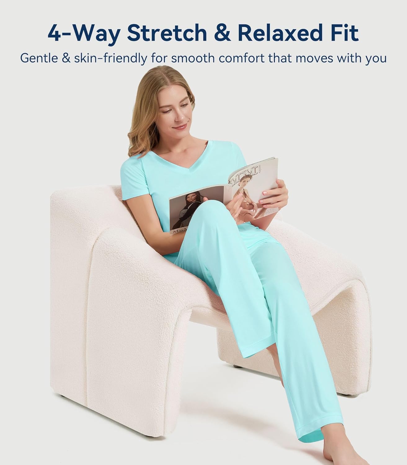 WiWi Womens Viscose from Bamboo Pajamas Set Short Sleeve Top with Pants Pjs Soft V Neck Sleepwear Lightweight Loungewear S-3X - Image 2