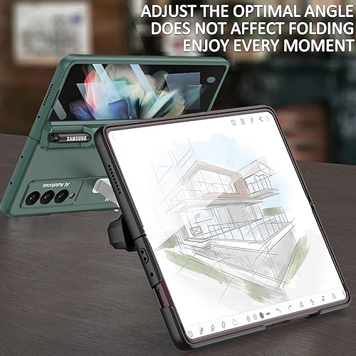 Miniatura 6 de Miimall Funda compatible con Samsung Fold 3 con soporte para bolígrafo S, protector de pantalla integrado, protección magnética de bisagra, soporte