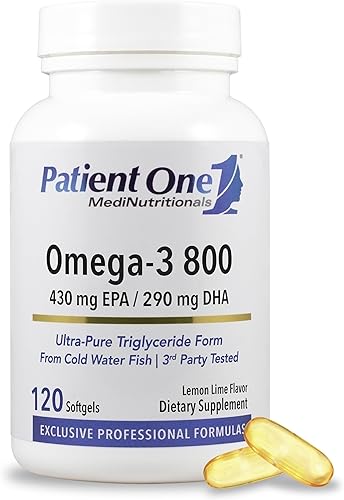 Patient One Omega-3 800 | Suplemento para apoyar la salud cardíaca, cognitiva y articular* | Aceite de pescado Omega-3 con EPA y DHA | 120 cápsulas