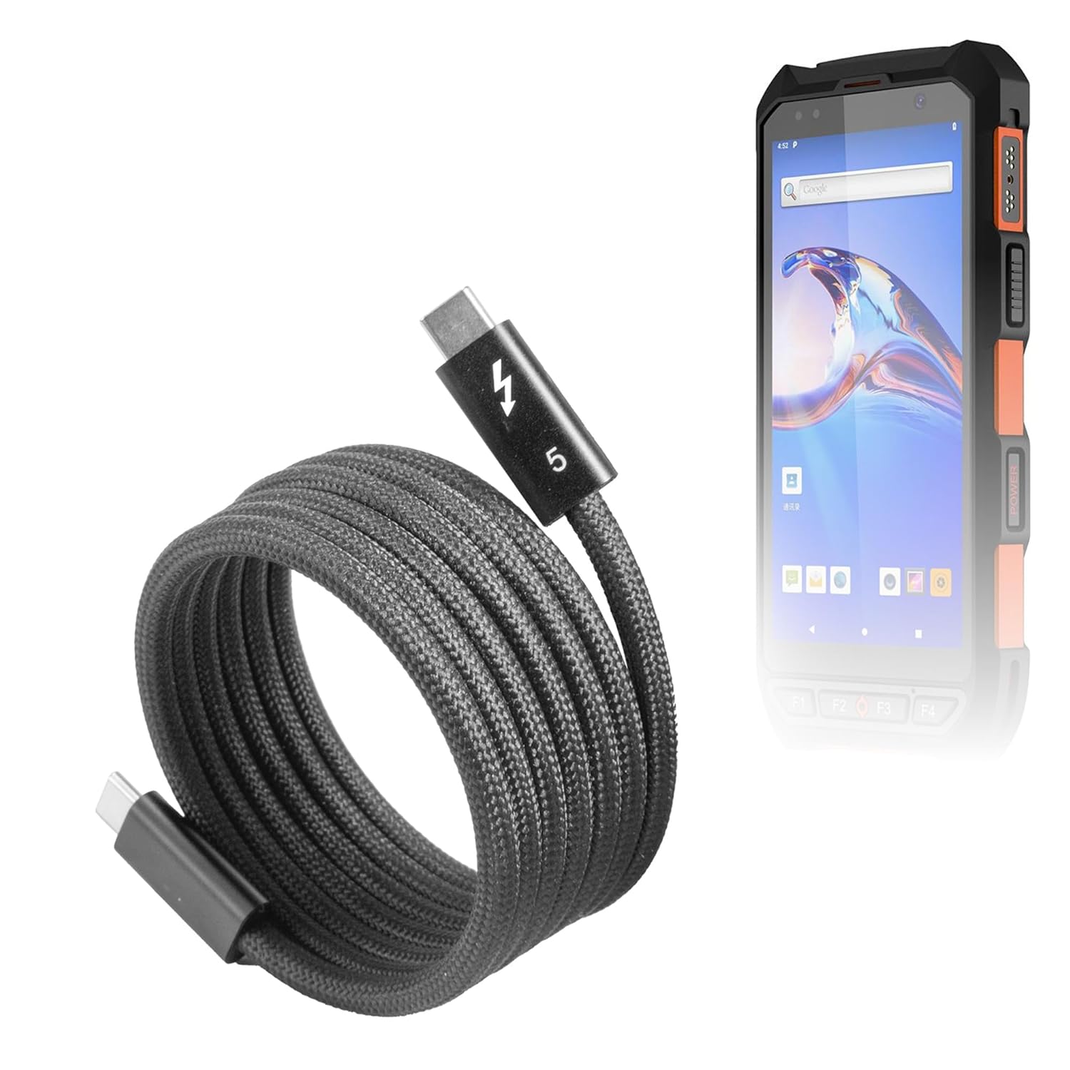 BoxWave Cable Compatible with Kcosit KC600 (5.5 in) - SnapWrap Thunderbolt 5.0 Cable (5ft 240W), Magnetic Self-Coiling Nylon Braided Retractable - Jet Black