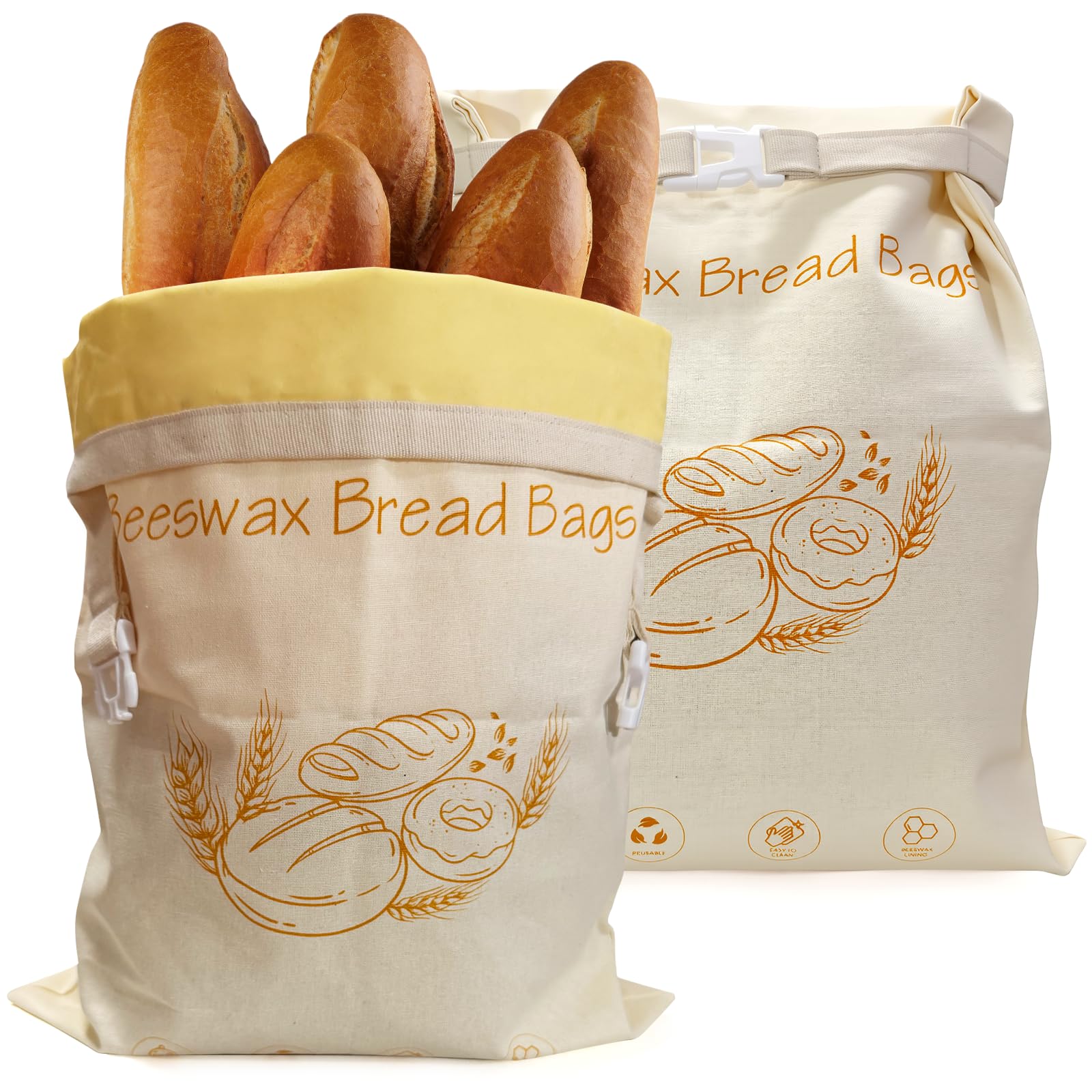 2-Pack Reusable Beeswax Bread Bags - Large 17x13 Inch for Sourdough & Homemade Bread Storage | All-Natural Beeswax Preservation, Eco-Friendly Cotton Food Bags - Easy to Clean & Daily Use