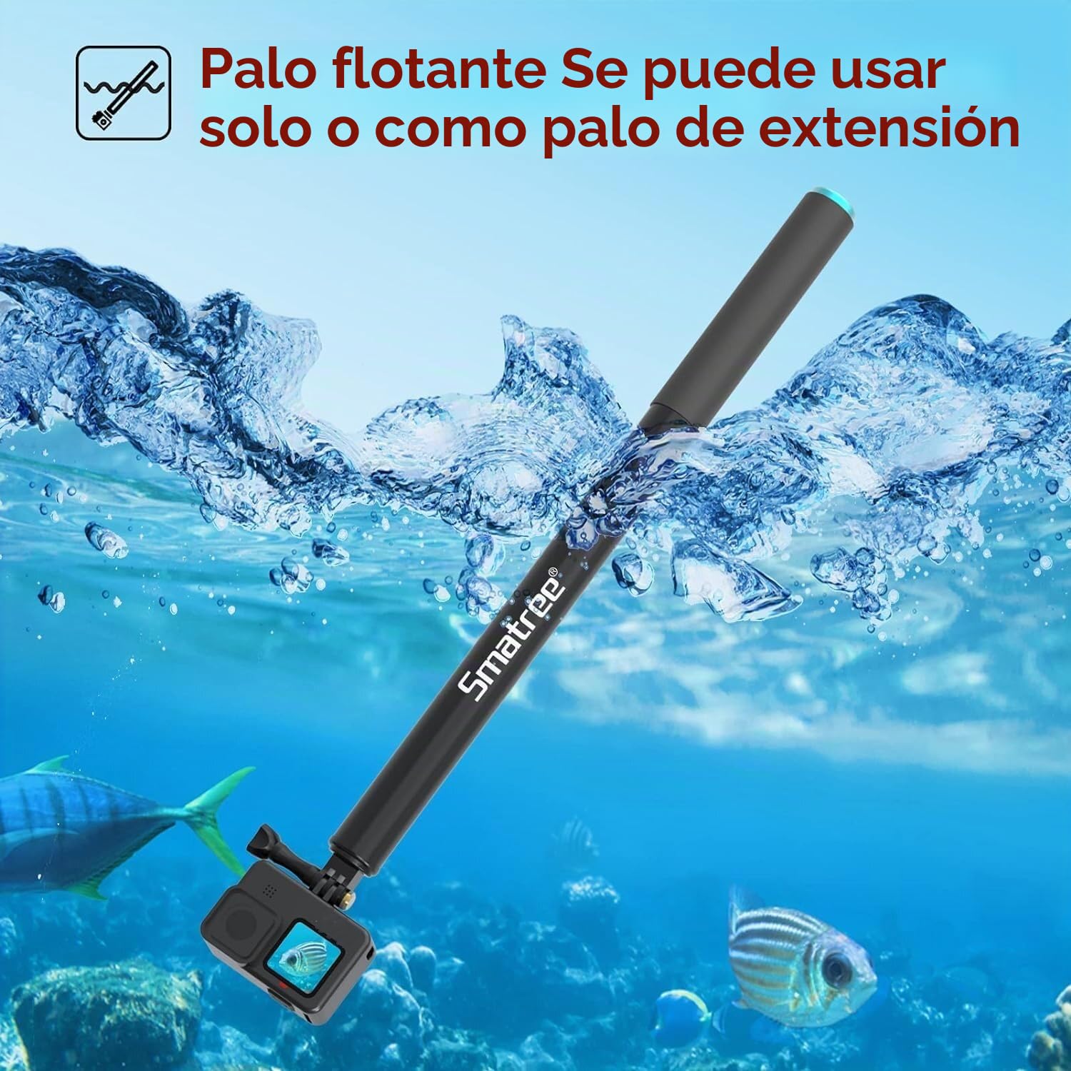Smatree SmaPole Extensable Selfie Stick, pértiga telescópica para GoPro Fusion, GoPro Hero 13/12/11/10/9/8/7/6/5/4/3/2/1/Session y dji Osmo Action 3/2(Versión extendida 43-221cm)