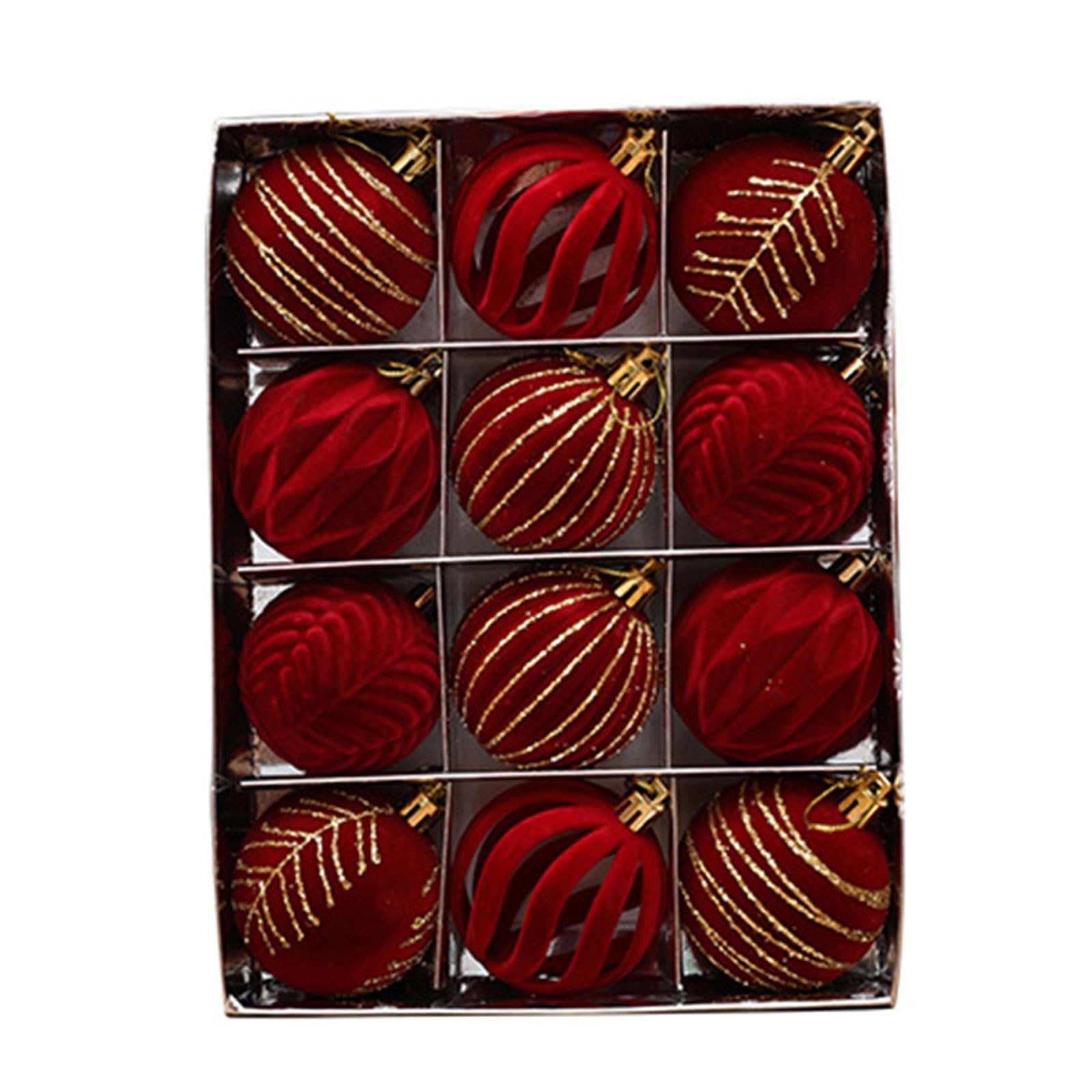 12Pcs Elegant Velvets Painted Christmas Baubles Festives Tree Decoration for Home and Party Flocking Baubles Accessories Christmas Tree Ornament