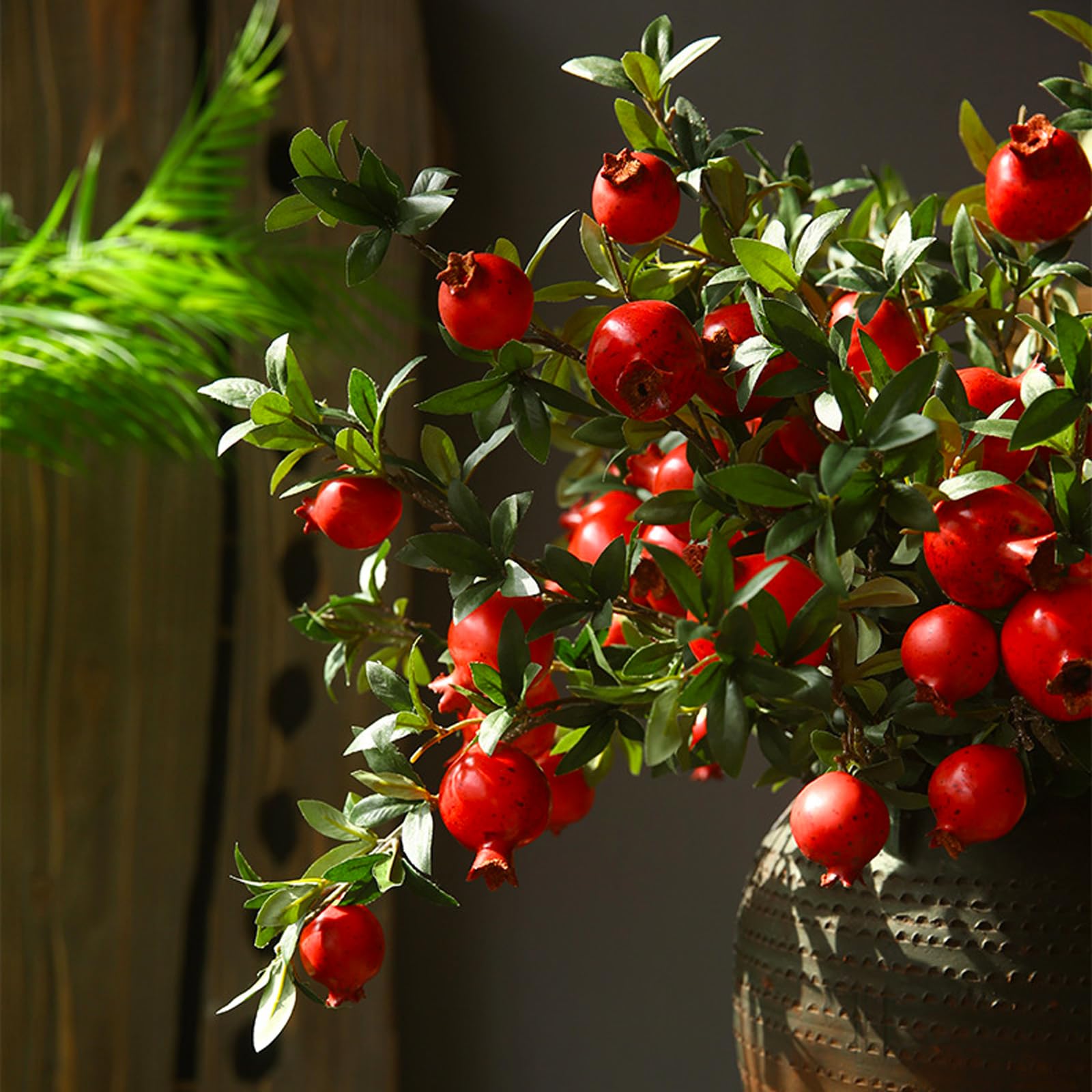 ACJRYO Künstliche Granatapfelzweige, 95 cm, künstliche Granatapfel-Früchte für Vasenfüller, Herbstdekoration, Hochzeitsdekoration, 3 Stück (rot)