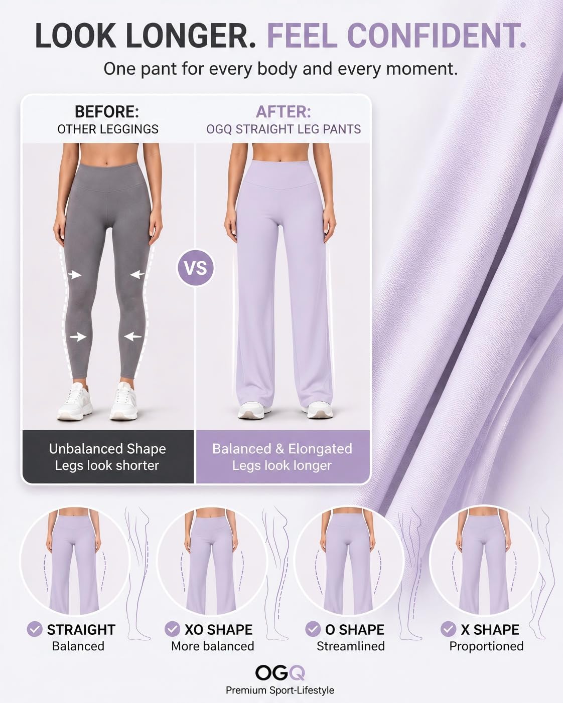 Women Straight Leggings Bottoms Wide Leg Pants High Waist Stretchy Comfy No Front Seam Yoga Workout Sweatpants Light Purple-M