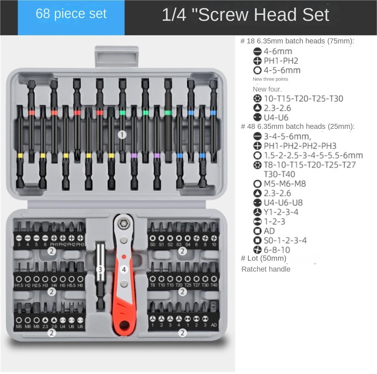 Kit Attrezzi Set di 68 Punte for Cacciavite, Set di Utensili Manuali for La Casa for La Riparazione Del'auto con Custodia Kit Attrezzi per Riparazione