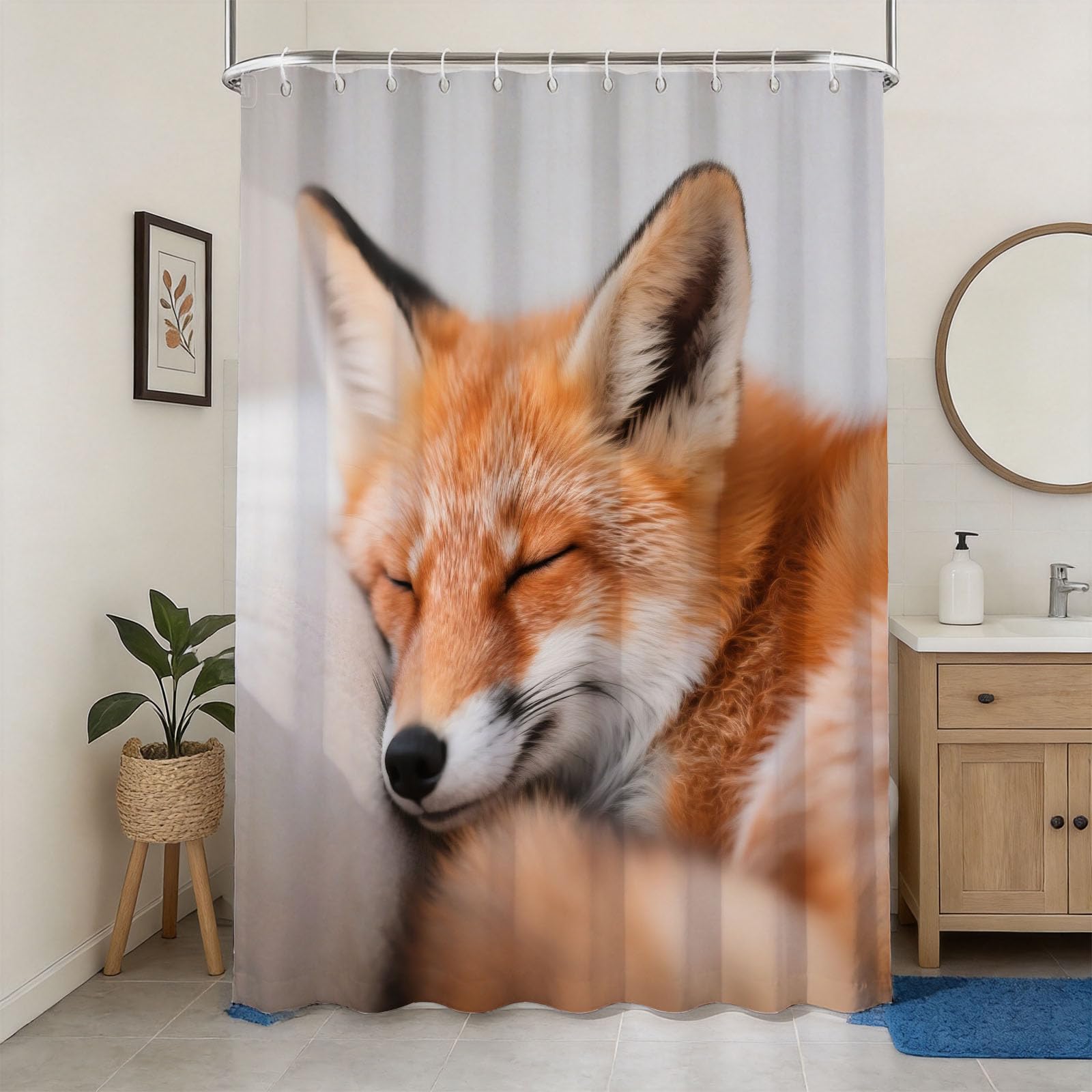 Hongduo 3D Cute Fox Shower Curtain for Stalls Bathtubs Natural Bathroom Decor Shower Curtain Set Polyester Fabric Waterproof 200x200cm/79X79 Inch with Hooks
