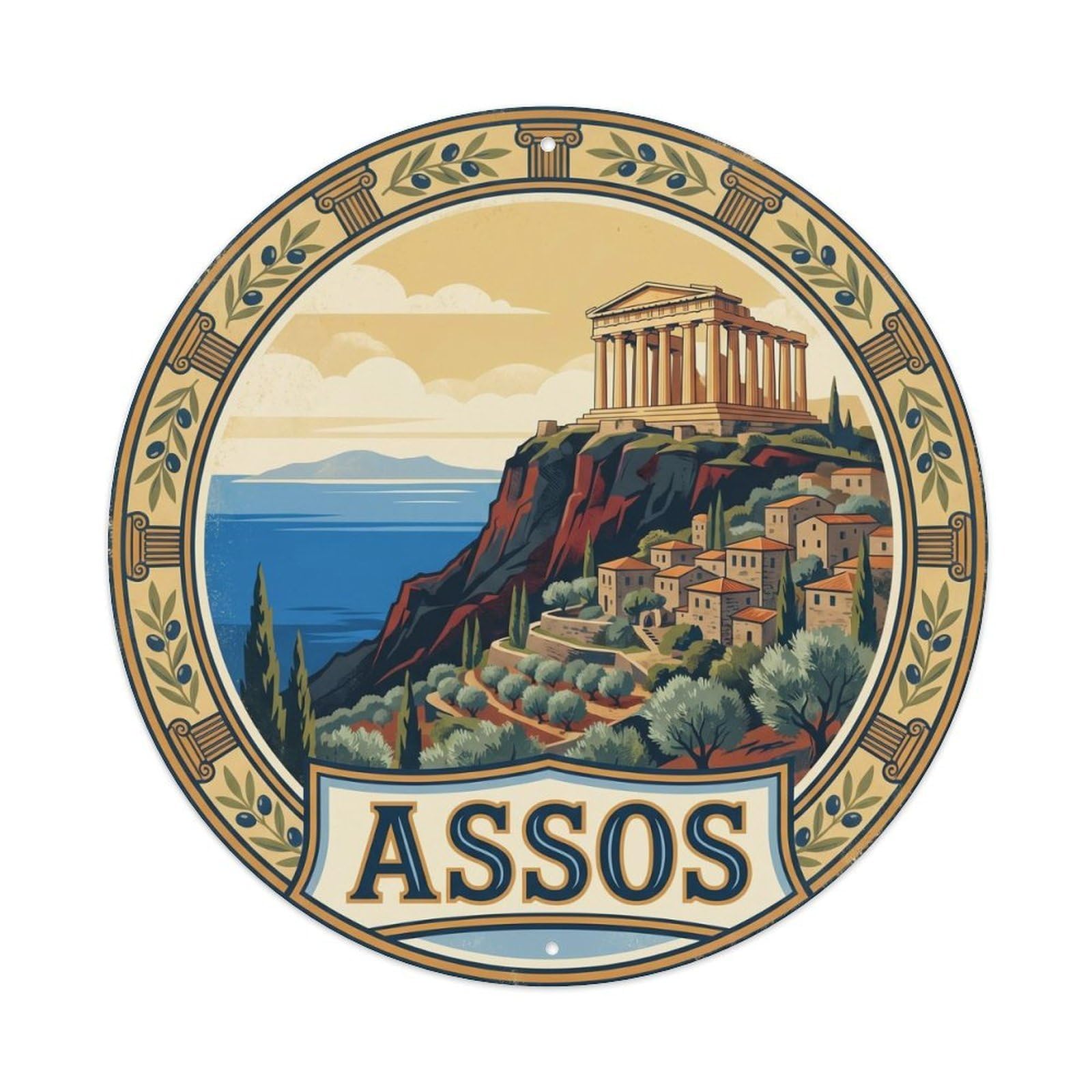 Assos Ancient Ruins Aegean Turkey Landmark Metal Tin Sign