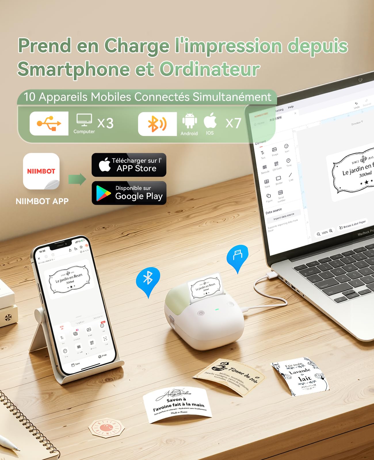 NIIMBOT B2 Étiqueteuse Portable avec 3 Rouleaux 50 * 30mm