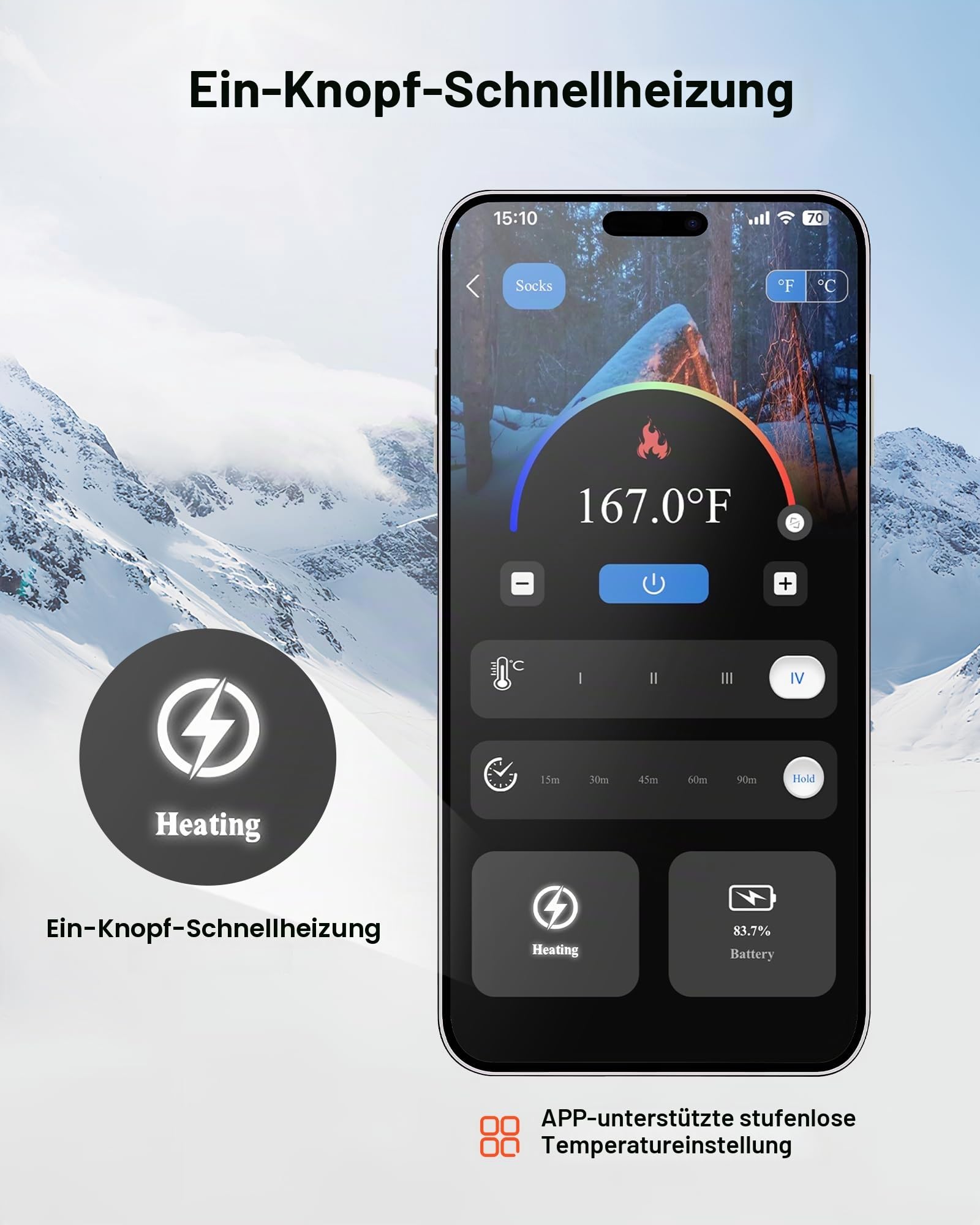 VEVOR Beheizte Socken, Größe XL, 5000 mAh Akku, wiederaufladbare Heizsocken mit 4 Heizstufen & APP-Steuerung, 40–70 ° Fußwärmer für Outdoor, Skifahren, Angeln, Camping, Unisex