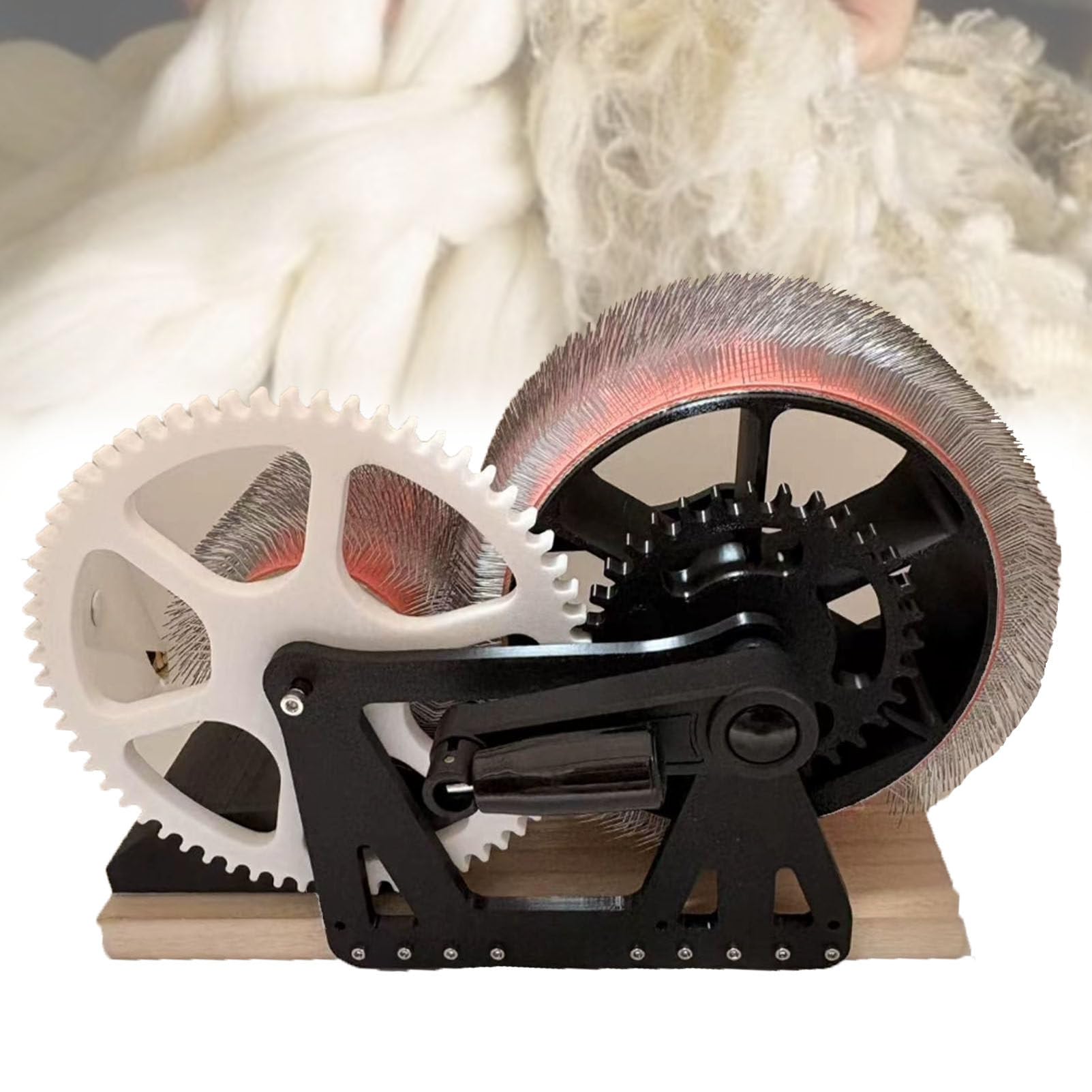 Pfps Manual Wool Carding Machine with Hand Crank, Wide Wooden Drum Carder for Fiber Blending, Combing, Spinning, DIY Felting Projects Blackwhite