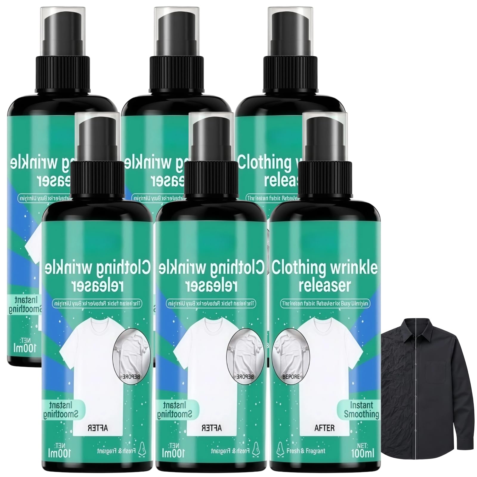 Sofortiger Faltenentferner, desodorierender Textilerfrischer, Anti-Falten-Spray für Kleidung, Reisegröße, bügelfreie Textilpflege, bügelfreies Schnellglättungsmittel, wirkt in Sekundenschne (6pcs)