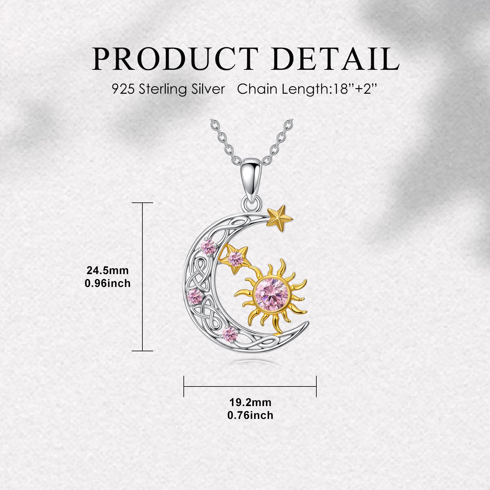 Sonne und Mond Halskette für Damen 925er Sterling Silber Sonne Mond Stern Geburtssteinen Anhänger Kette Geburtstag Weihnachten Schmuck Geschenk für Frauen Mutter Tochter Ehefrau