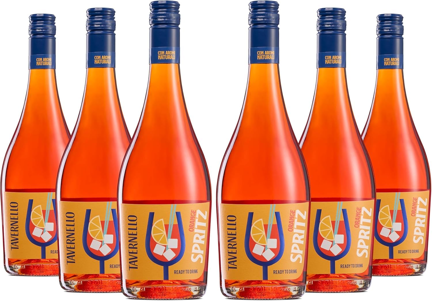 Tavernello Spritz Orange, Spritz Aperitivo Pronto da Bere con Note di Agrumi Siciliani ed Erbe del Mediterraneo, 6.5% Vol, Confezione da 6 Bottiglie da 750 ml