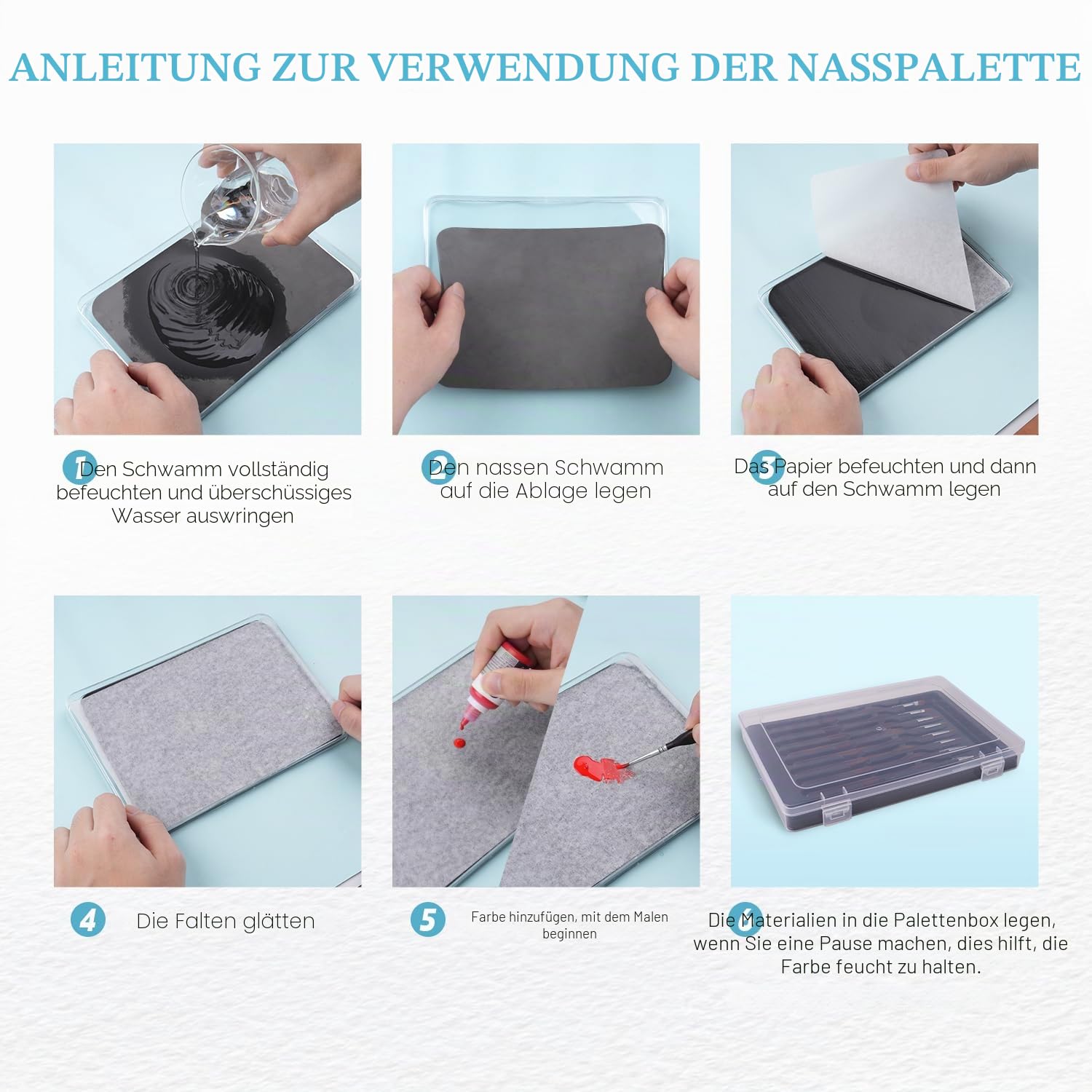 golden maple Nasspalette für Miniaturmalerei – Wet Palette für Acrylmalerei-Set mit 9 Miniatur-Pinseln, 50 Palettenpapieren, 2 Schwämmen, 1 Pinselhalter und 1 Schwamm-Schale