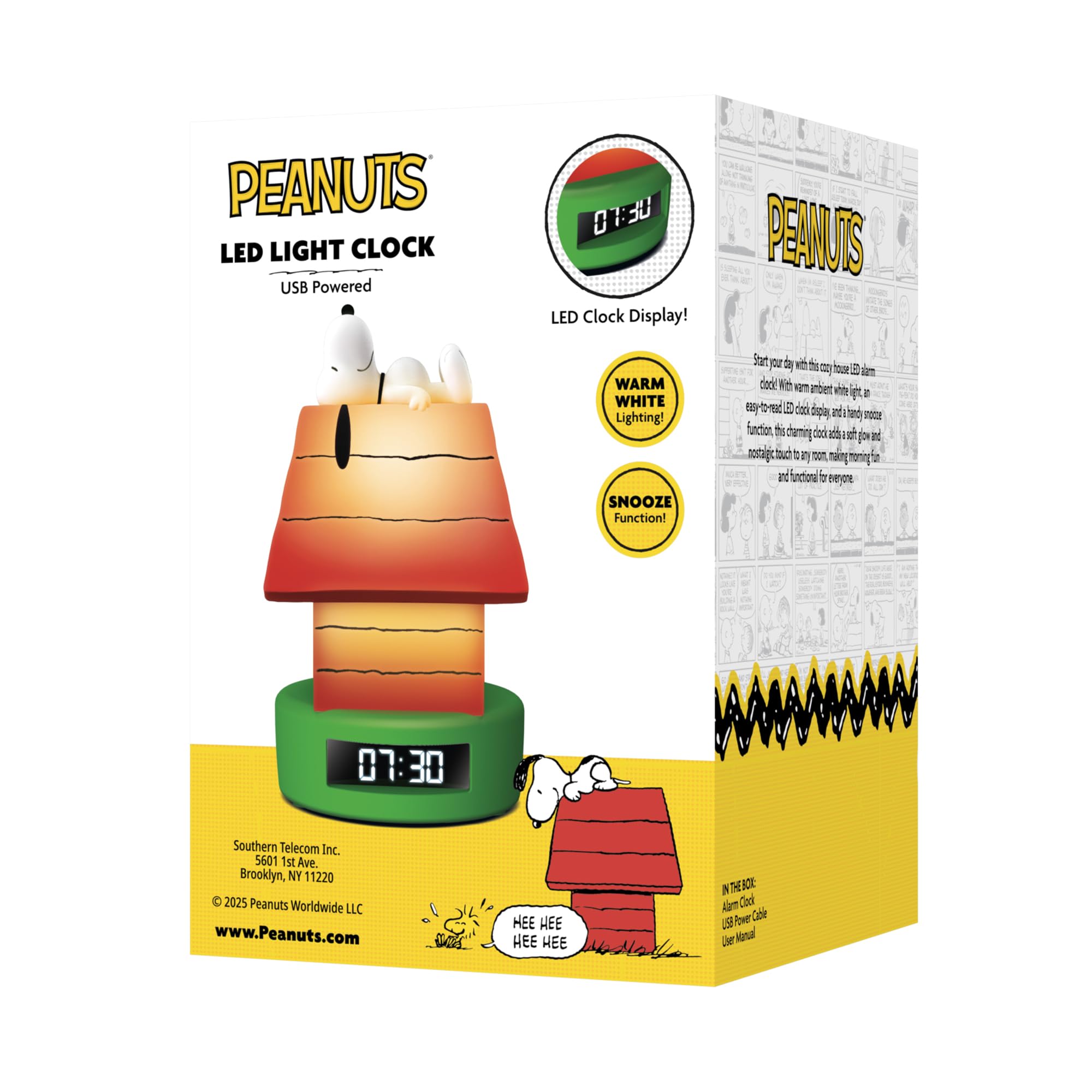 Peanuts Snoopy Doghouse - Reloj Despertador LED Digital Alimentado por USB con iluminación Blanca cálida, función de repetición y Pantalla LED