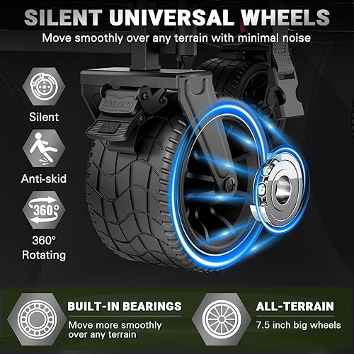 Miniatura 7 de LEVELEVE Carro plegable resistente, carrito plegable 2 en 1, capacidad de 650 libras, ruedas todo terreno con frenos y bolsillos laterales (verde