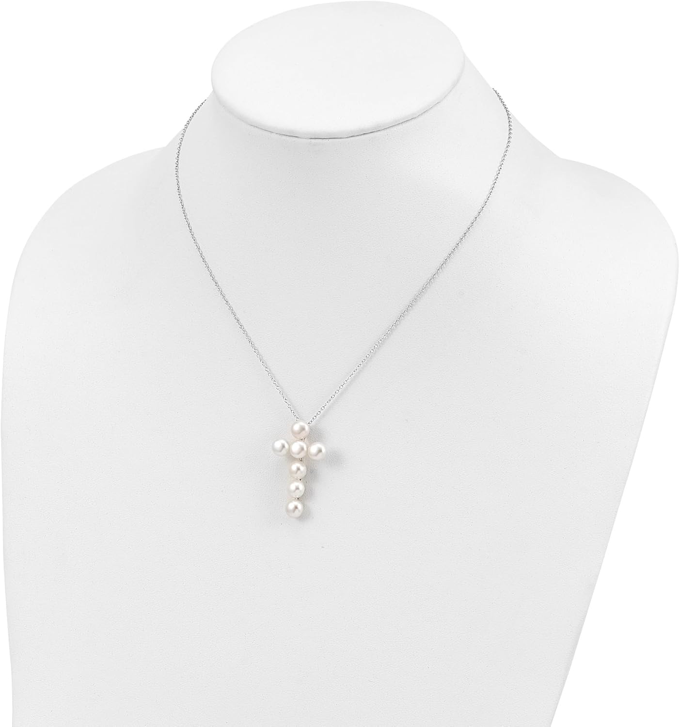 Diamond2Deal 925 Sterling Silver 6-7mm White Cultured White Pearl Religious Crucifix Cross Pendant 17in Necklace - Image 4