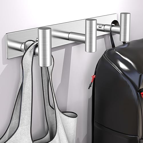 Miniatura 3 de Perchero montado en la pared, 3 ganchos, ganchos de pared de acero inoxidable resistentes para toallas, abrigos, percheros, percheros, toalleros