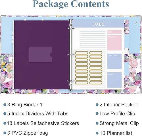 Miniatura 3 de Carpeta de 3 anillos, carpeta de anillos redondos de 1 pulgada con portapapeles, pestañas divisoras, fundas de PVC con cremallera y planificadores