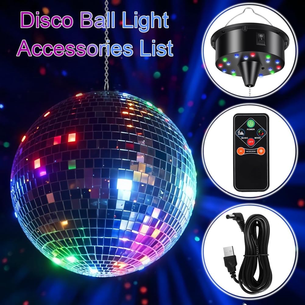 Boule Disco à Suspendre de 7,8 Pouces, Boule Disco Lumineuse à LED, Boule Disco Rotative, Décorations pour Fêtes en Intérieur