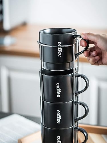 Miniatura 5 de Juego de soporte para cuchara para estufa y taza de café apilable con estante, tazas de café de 15 onzas para café, té, cacao, leche