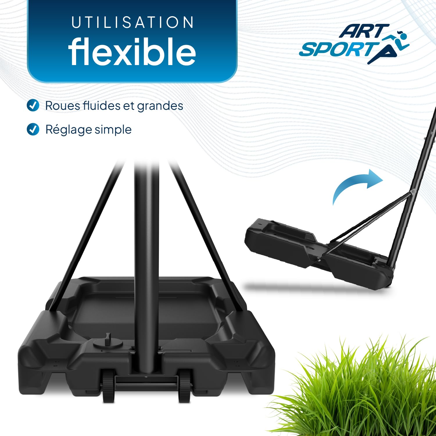 ArtSport Panier de Basket d'extérieur avec Pied et roulettes – Hauteur réglable de 255 à 305 cm Panier Adulte Enfant Support de Basket Noir