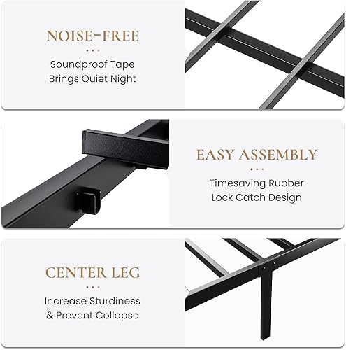 Miniatura 7 de SHA CERLIN Base de cama tamaño King con cabecera y pie de cama de madera, estructura de metal con esquinas redondeadas, listones de servicio pesado