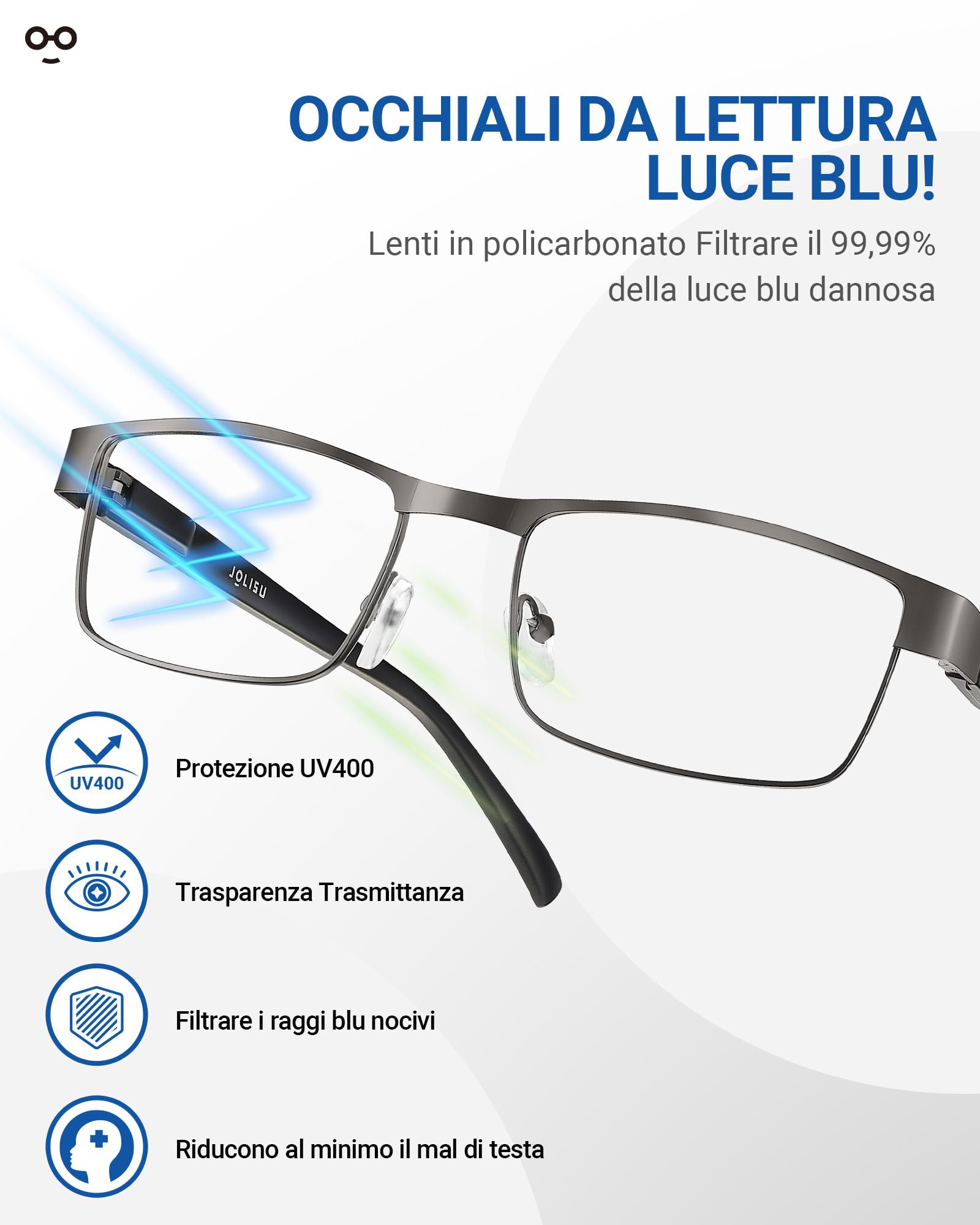 JOLISU 5PCS Occhiali da lettura da uomo - Luce blu che blocca i lettori di computer in metallo con montatura sottile per uomo/donna（3.25）