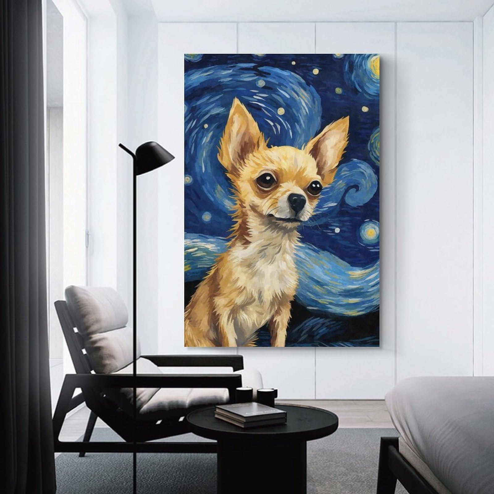 Junmoney Chihuahua Starry Night Canvas Art Print, 20x30inch(50x75cm), for Living Room, Bedroom, Office Or Hallway, Decorative Artwork with Broad Appeal